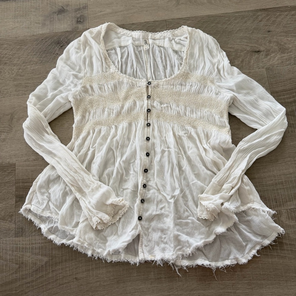 Free People Blue Bird Women's ivory Button-Front Long-Sleeve top size XS